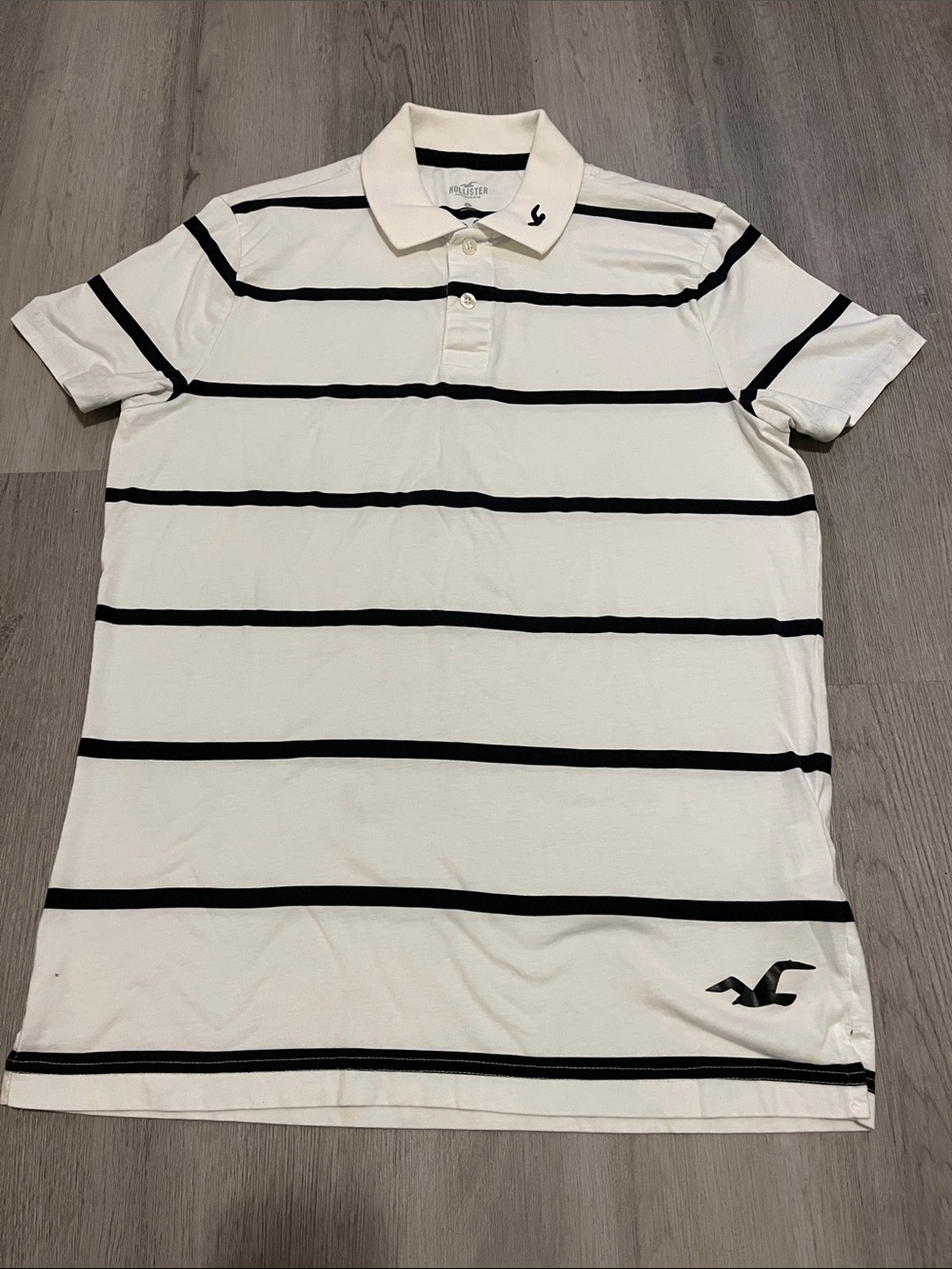 Hollister White Polo with Black Horizontal Stripes